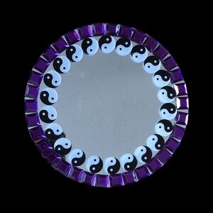 PURPLE YIN YANG ROUND MIRROR